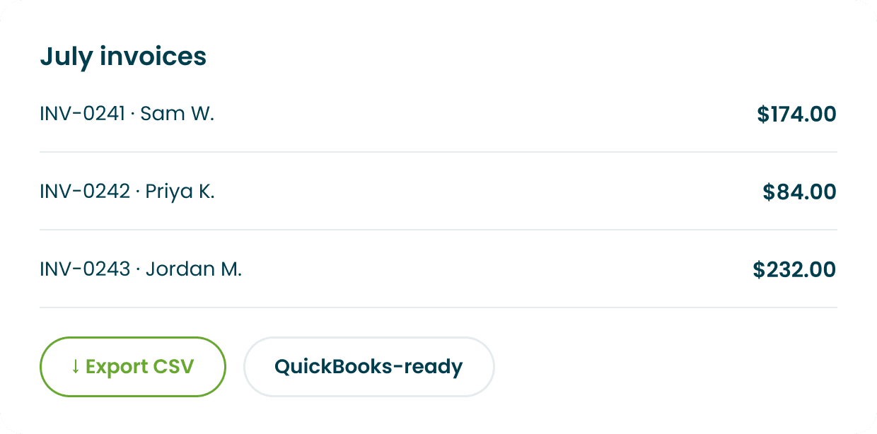 PetAppro invoice report with spreadsheet and accounting export options